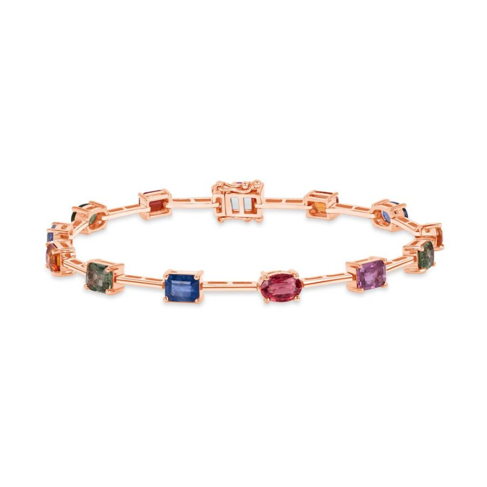 6.88 CT Multi Color Sapphire in 14K Rose Gold Bracelet Size 6 3/4"